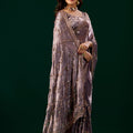 Premium Silk PURPLE LAVENDER Saree with Rose Gold Cutdana Work (Nakhrali)