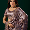 Premium Silk PURPLE LAVENDER Saree with Rose Gold Cutdana Work (Nakhrali)