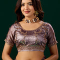 Premium Silk PURPLE LAVENDER Saree with Rose Gold Cutdana Work (Nakhrali)