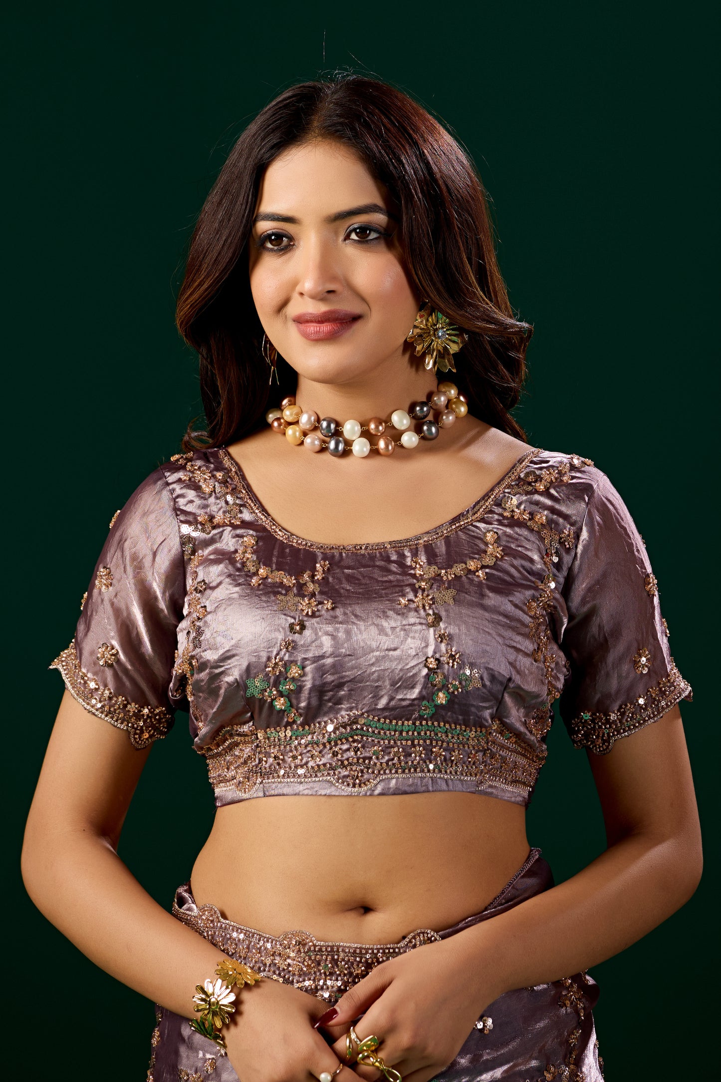 Premium Silk PURPLE LAVENDER Saree with Rose Gold Cutdana Work (Nakhrali)