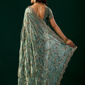 Premium Silk BOTTLE GREEN Saree with Rose Gold Cutdana Work (Nakhrali)