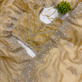 Musted Tissue Saree With Zardosi And Beads Embroidery Work