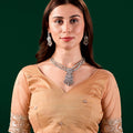 Kundan Premium Silk Orange Saree with Rose Gold Cutdana Work