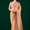 Kundan Premium Silk Orange Saree with Rose Gold Cutdana Work