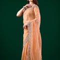 Kundan Premium Silk Orange Saree with Rose Gold Cutdana Work