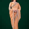 Kundan Premium Silk Orange Saree with Rose Gold Cutdana Work