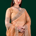 Kundan Premium Silk Orange Saree with Rose Gold Cutdana Work