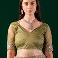 Kundan Premium Silk Green Saree with Rose Gold Cutdana Work
