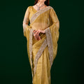 Kundan Premium Silk Yellow Saree with Rose Gold Cutdana Work