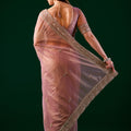 Kundan Premium Silk Pink Saree with Rose Gold Cutdana Work