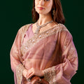 Kundan Premium Silk Pink Saree with Rose Gold Cutdana Work