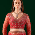 Styalish Net  Heavy Cutdana Embroidered Red Saree (Katrina)