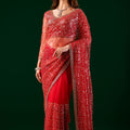 Styalish Net  Heavy Cutdana Embroidered Red Saree (Katrina)