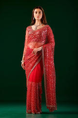 Katrina Styalish Net  Heavy Cutdana Embroidered Red Saree