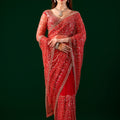 Styalish Net  Heavy Cutdana Embroidered Red Saree (Katrina)