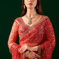 Styalish Net  Heavy Cutdana Embroidered Red Saree (Katrina)