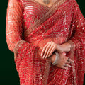 Styalish Net  Heavy Cutdana Embroidered Red Saree (Katrina)