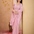 Pink Net Handwork Saree With Unstitched Blouse