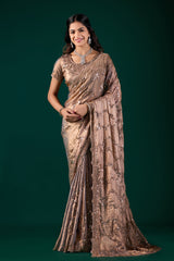 Nakhrali Premium Silk Gold Saree with Rose Gold Cutdana Work