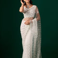 Tamannaah White Net Saree With Cutdana work