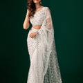 Tamannaah White Net Saree With Cutdana work