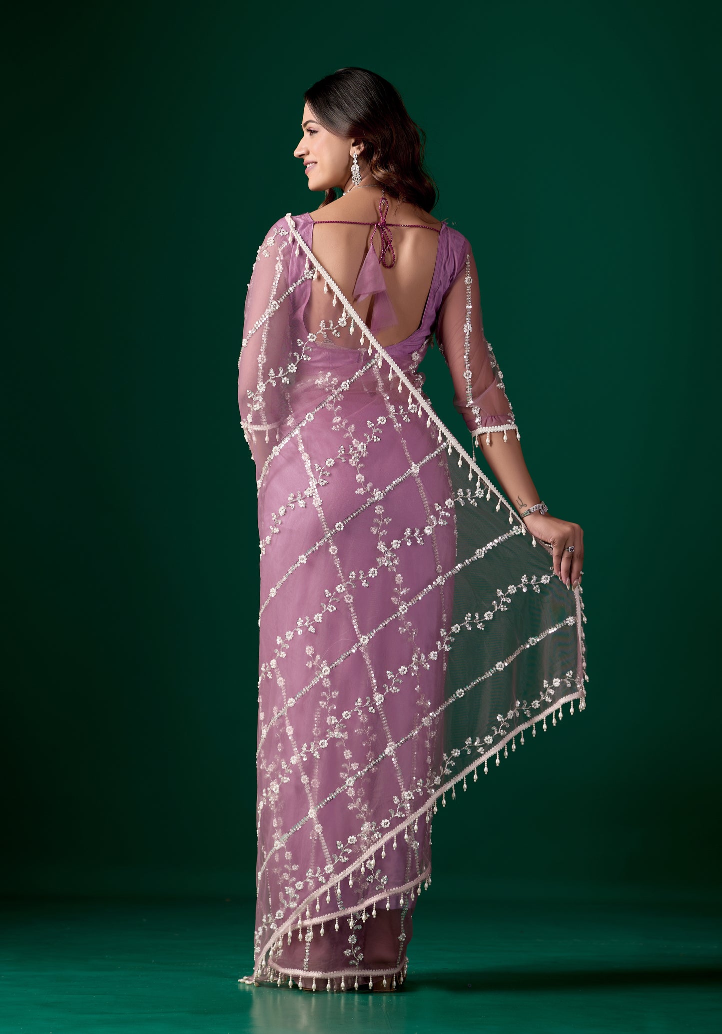 Tamannaah Purple Net Saree Cutdana work