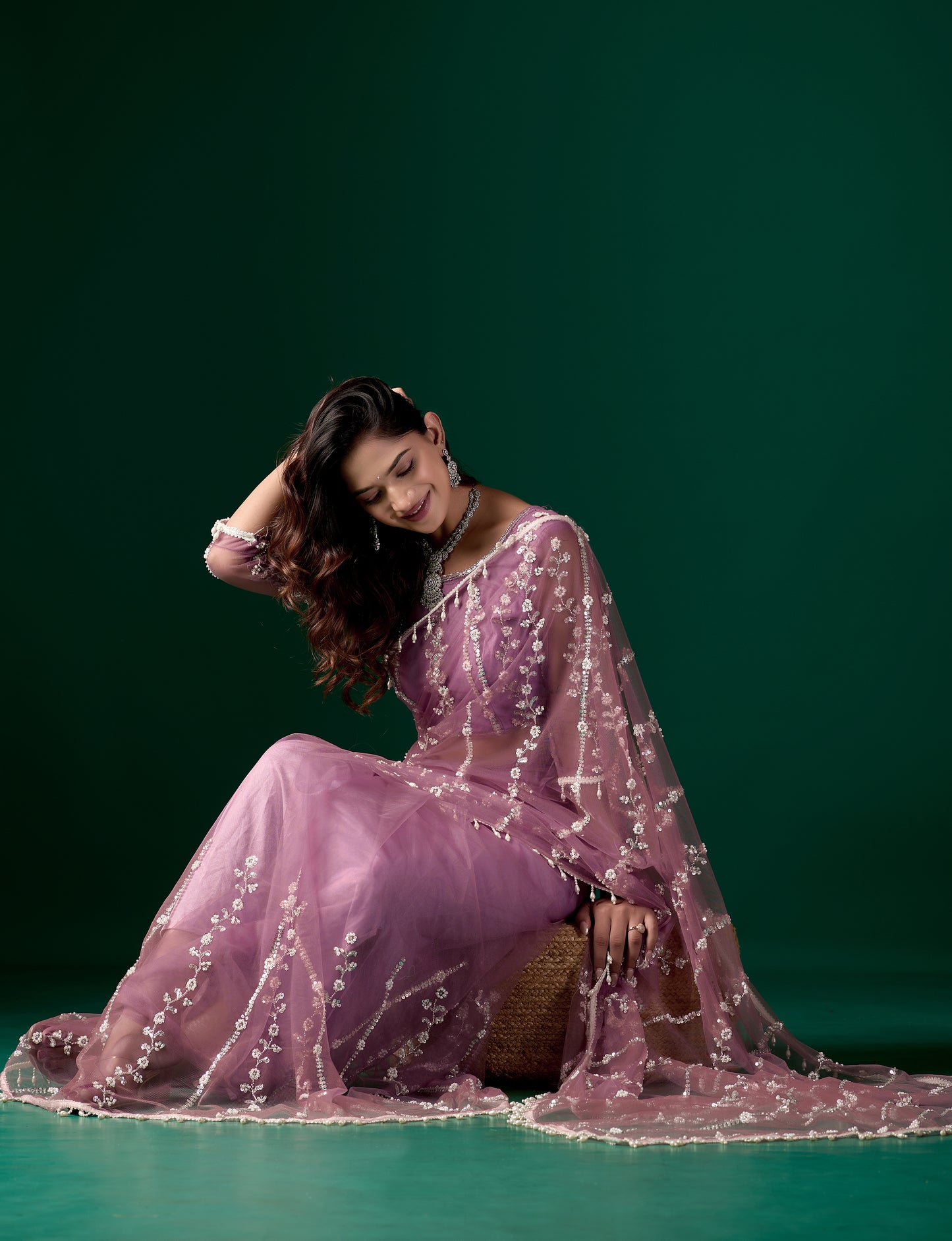 Tamannaah Purple Net Saree Cutdana work