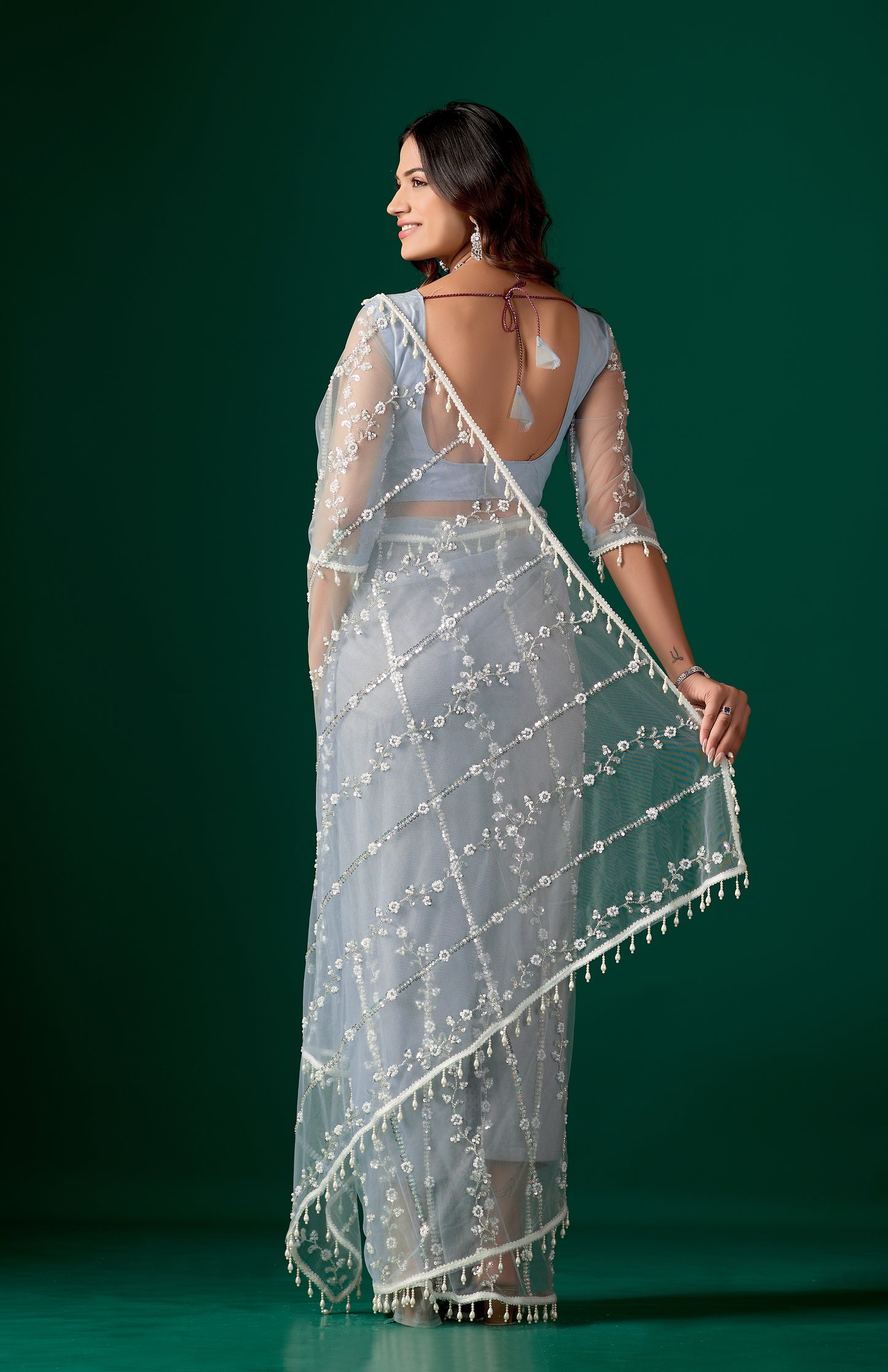 Tamannaah Sky Blue Net Saree With Cutdana work