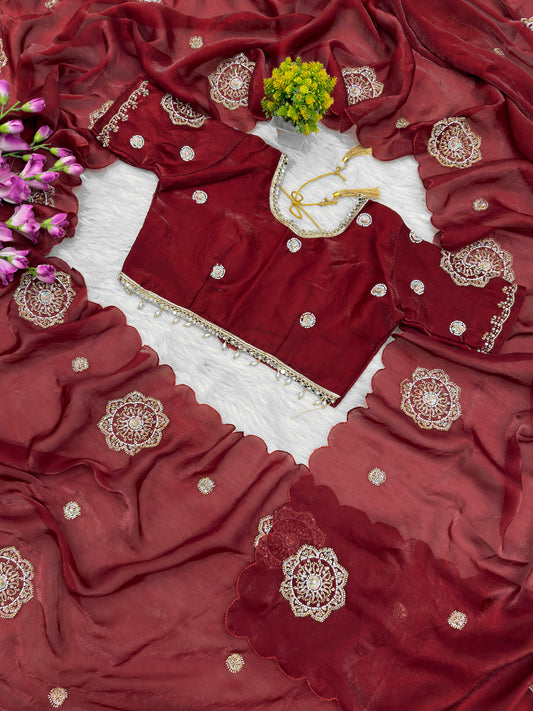 Designer Fendy Silk Saree with Heavy Embroidered unstitched Blouse