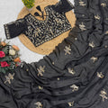Premium Black Fendy Silk Saree with Rose Gold Handwork embroidery