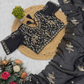 Premium Black Fendy Silk Saree with Rose Gold Handwork embroidery