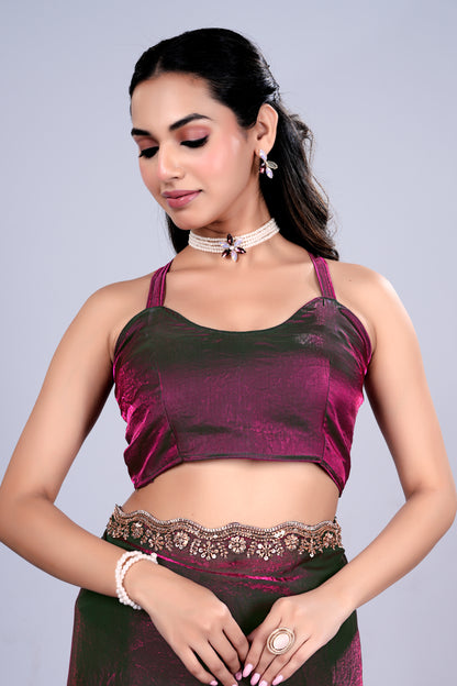 Kriti stylish wine-colored saree by Kanyaari with intricate cutdana work, draped beautifully showcasing traditional Indian attire.