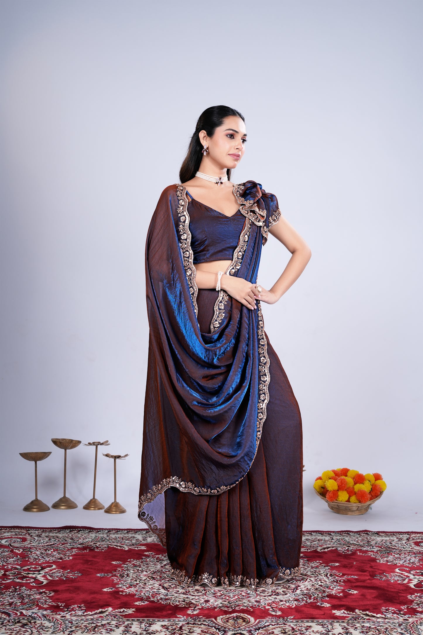 Kriti Stylish Saree Brown colour with Cutdana Work