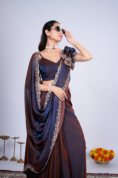 Blue Kriti stylish saree with intricate cutdana work by Kanyaari, showcasing elegant traditional Indian attire.