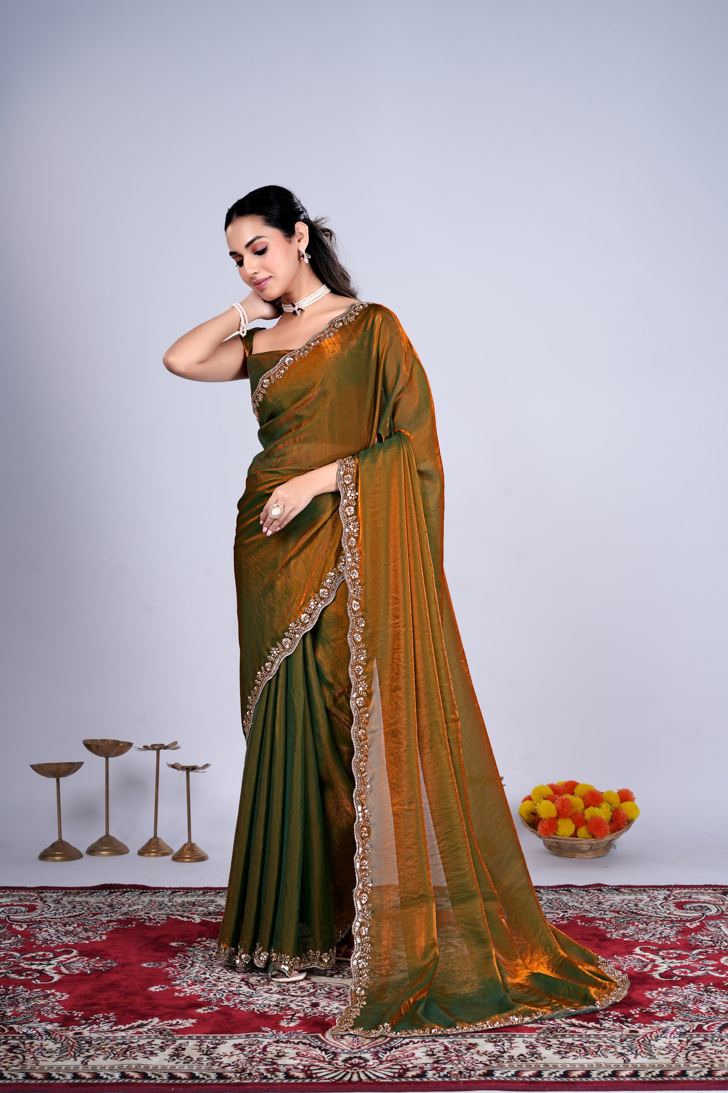 Kriti Stylish Saree Wine colour with Cutdana Work