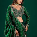 Luxury Silk Rose Gold Cutdana Work Green Saree (Barsana)