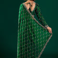 Luxury Silk Rose Gold Cutdana Work Green Saree (Barsana)