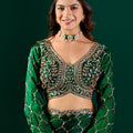 Luxury Silk Rose Gold Cutdana Work Green Saree (Barsana)