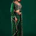 Luxury Silk Rose Gold Cutdana Work Green Saree (Barsana)