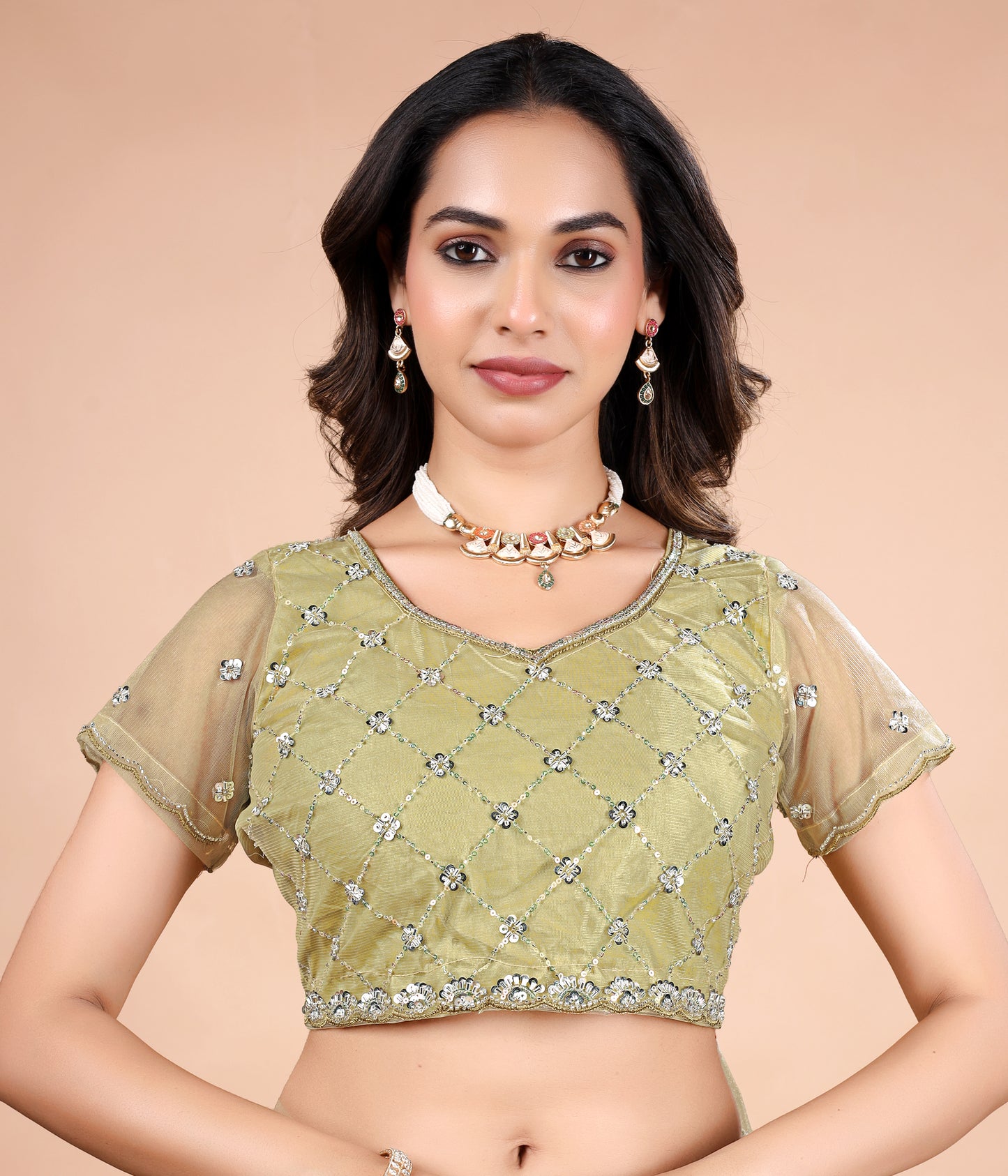 Cross Stylish Green Net saree with Cutdana Work