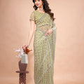 Cross Stylish Green Net saree with Cutdana Work