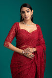 Kanyaari Red Net Handwork Saree With Unstitched Blouse