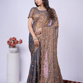 Premium Gold Fendy Silk Saree with Rose Gold Handwork embroidery