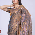 Premium Gold Fendy Silk Saree with Rose Gold Handwork embroidery