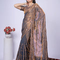 Premium Gold Fendy Silk Saree with Rose Gold Handwork embroidery