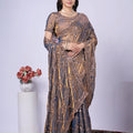 Premium Gold Fendy Silk Saree with Rose Gold Handwork embroidery