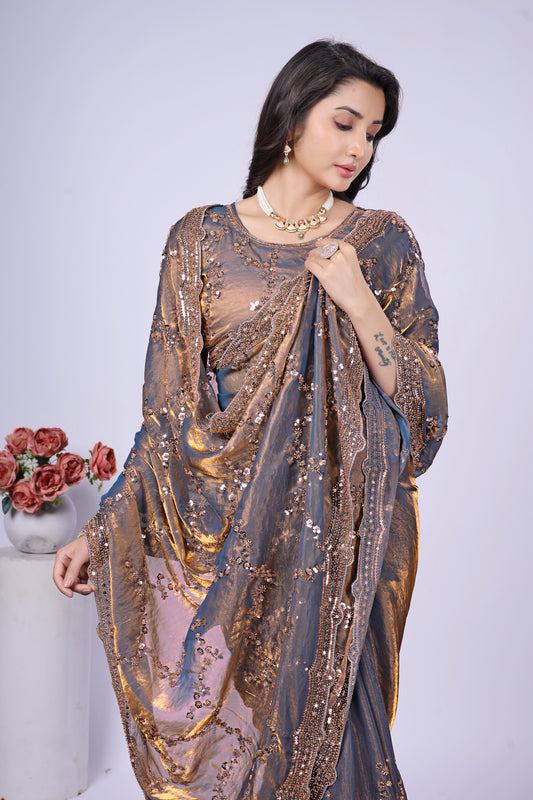 Nakhrali Premium Silk Saree with Rose Gold Cutdana Work