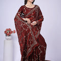Premium Maroon Fendy Silk Saree with Rose Gold Handwork embroidery