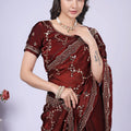 Premium Maroon Fendy Silk Saree with Rose Gold Handwork embroidery