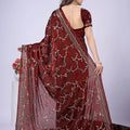 Premium Maroon Fendy Silk Saree with Rose Gold Handwork embroidery